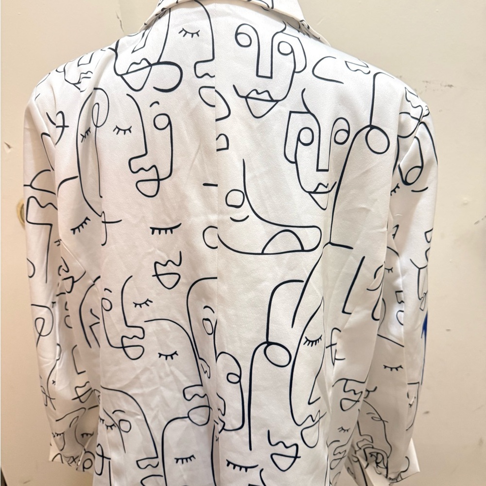 Source Unknown White Abstract Face Print Blazer w… - image 3